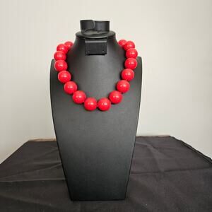 Bold Cherry Red Chunky Bead Statement Necklace with Magnetic Clasp